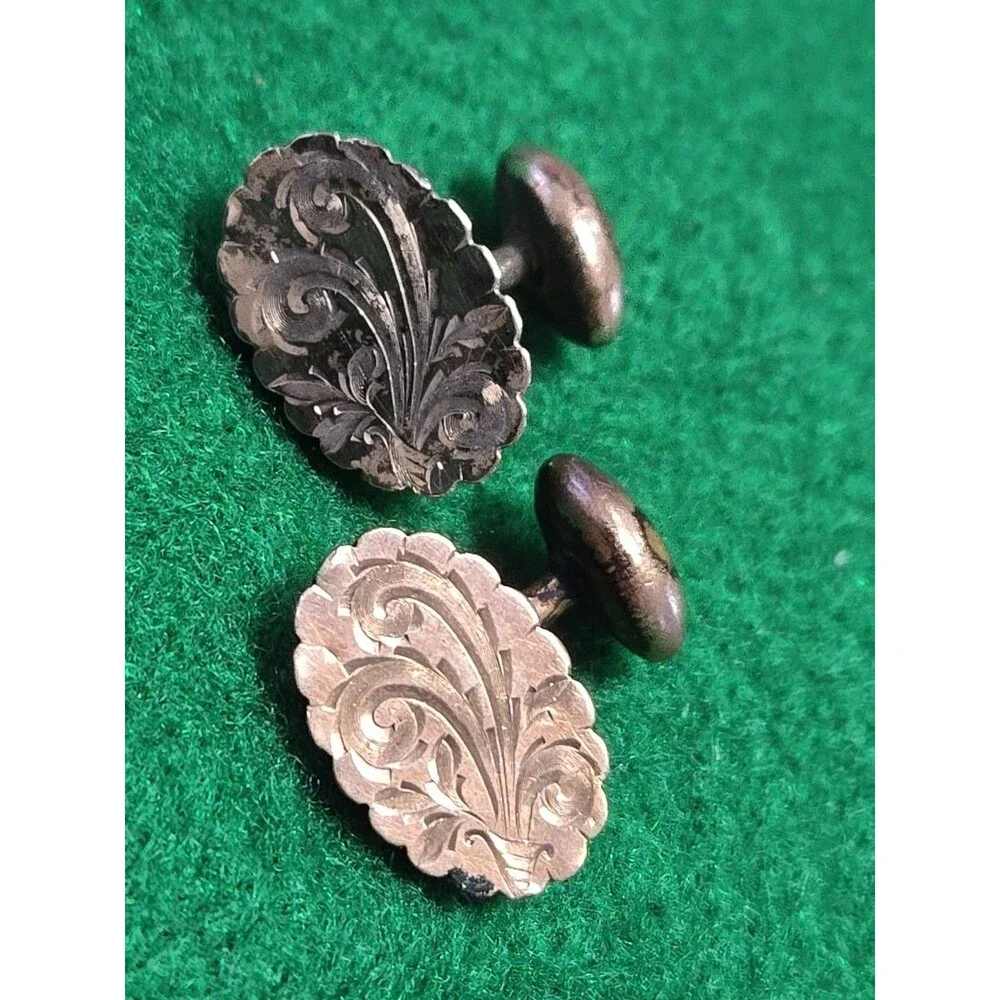 Antique Diamond Cut Gold Filled Art Nouveau Scrolling Floral Links Cufflinks
